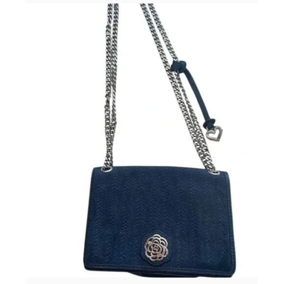 Brighton Mini Flap Crossbody Bag Deep Blue Silver Chain Medallion Compact OS - Picture 3 of 8